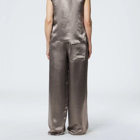 Tibi Sion Satin Wide Leg Pull On Pant, Slate Grey Size M - Picture 2 of 7